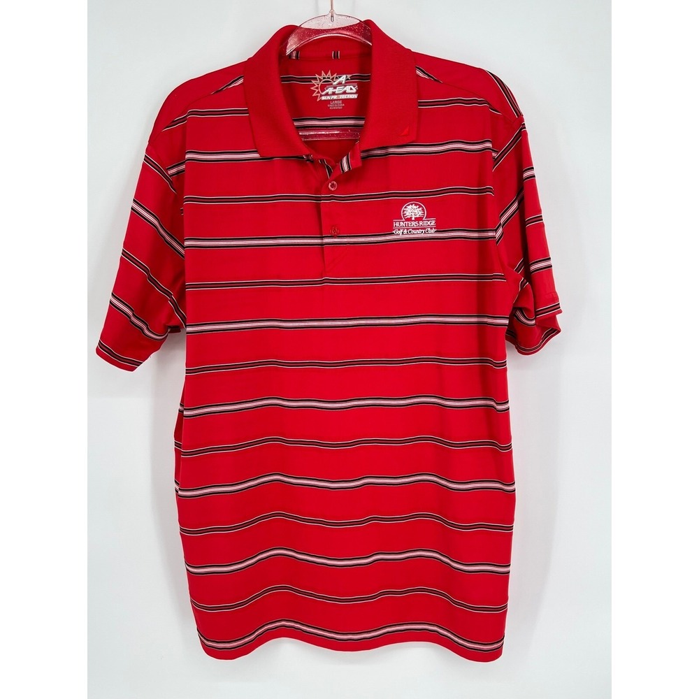 Ahead Golf Polo Shirt Striped Hunters Ridge Golf Club Red Mens Large‎